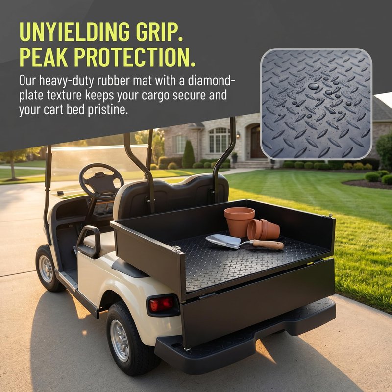 TakeLook Golf Cart Cargo Box Liner Mat for Club Car/E-Z-GO/Yamaha/Star Car/Excar/Icon and Most Golf Carts with Steel or Aluminum Cargo Box, 41.7 x 31 x 0.12 Inch, Full Coverage Anti-Slip Mat.