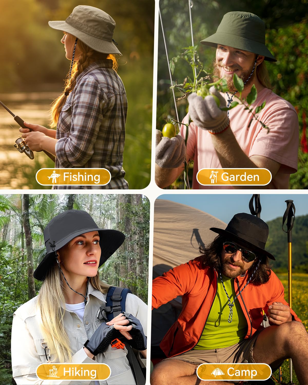 Rain Hat for Women Waterproof - Foldable Safari Hat Sun UV Protection & Rainproof Bucket Hats Perfect for Rainy Days, Beach, Fishing, Hiking and Outdoor Adventures Khaki