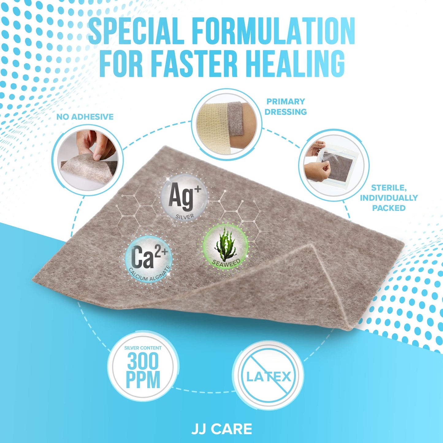 JJ CARE Silver Calcium Alginate Wound Dressing (Pack of 10) 4x5, Silver Alginate Wound Dressing Individually Packed, Highly Absorbent Non-Adherent Bandages for Wound Care