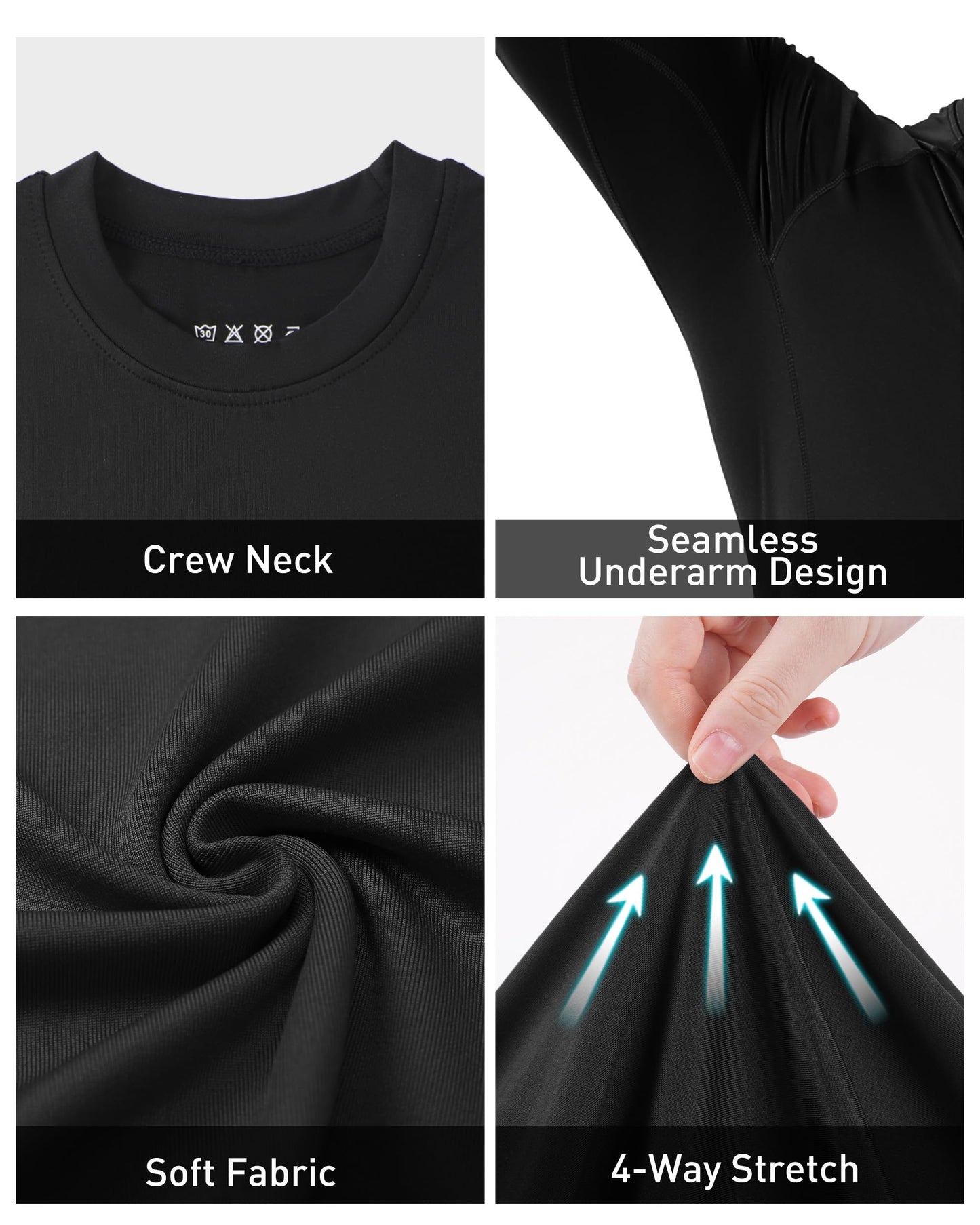 Roadbox Mens Compression Shirt, Cool Dry Long Sleeve Workout Shirts, Running Athletic Football Gym Base Layer Tops UPF 50+ Black