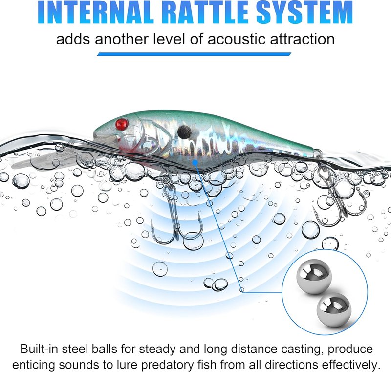 Fishing Lures Kit - Crankbait Minnow Hard Bait Set for Bass & Trout | Deep Diving Jerkbait & Swimbait