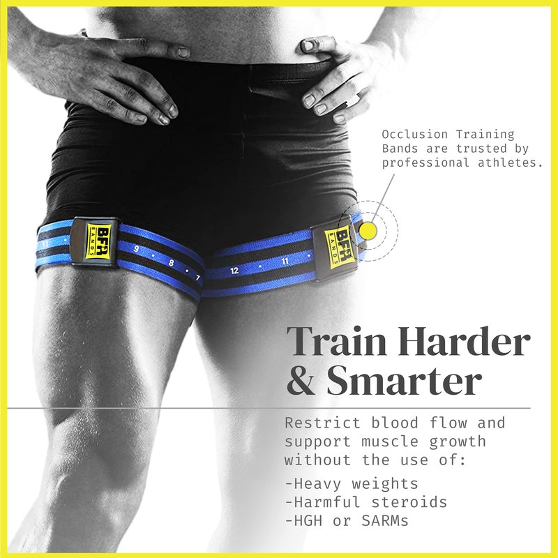 BFR Bands PRO 4-Pack Bundle Blood Flow Restriction Bands for Arms and Legs - Occlusion Training Bands Help You Gain Muscle Without Heavy Weight Lifting, Strong Elastic Strap + Quick-Release