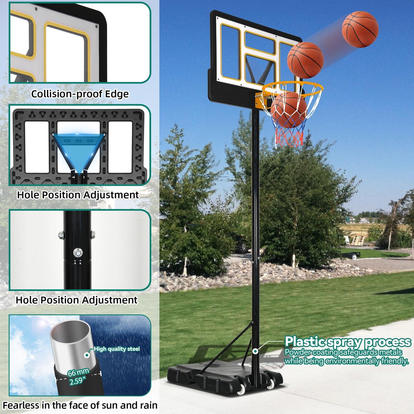 YITAHOME Basketball Hoop Outdoor 10 FT Adjustable, Portable Basketball Goals for Outside, 4.4-10FT Height Adjust, 44in Backboard and 18in Rim