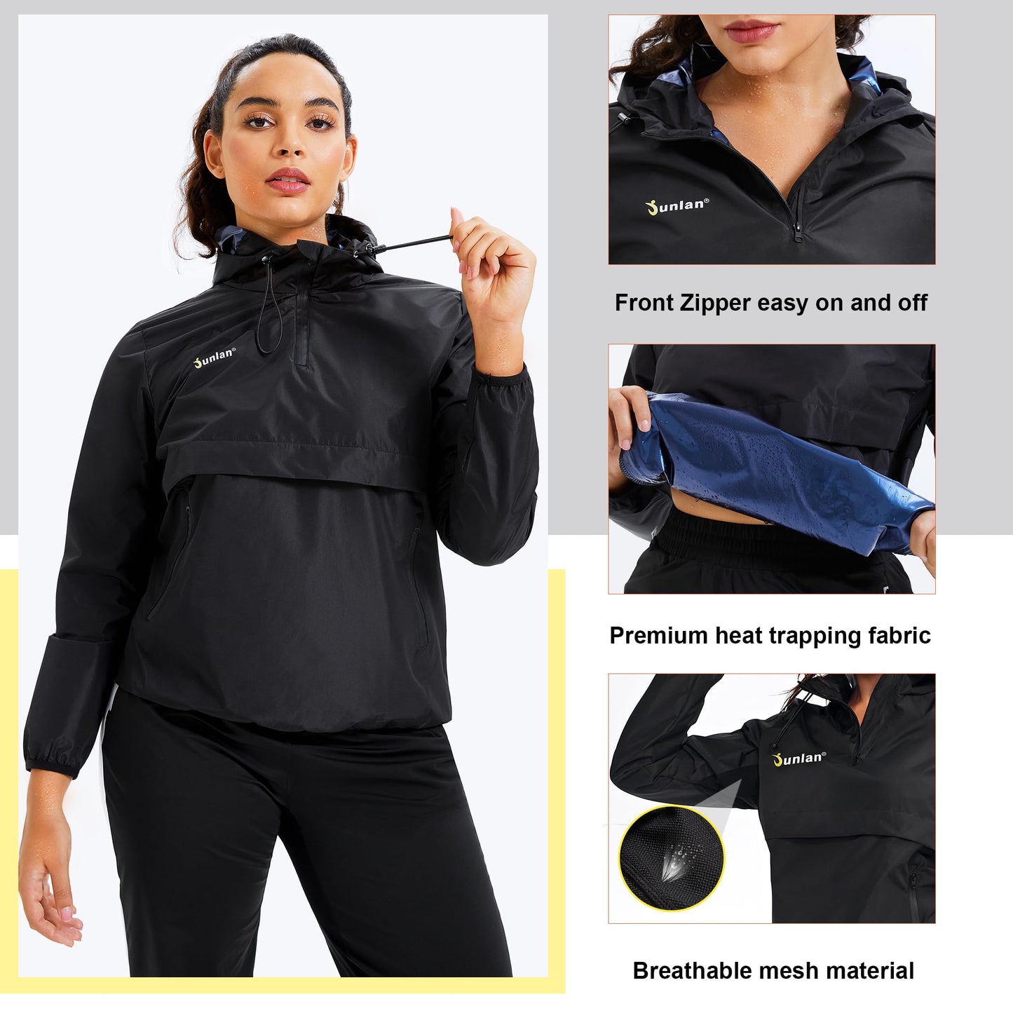 Junlan Sauna Suit for Women Sweat Jacket Gym Workout Vest Sweat Suits