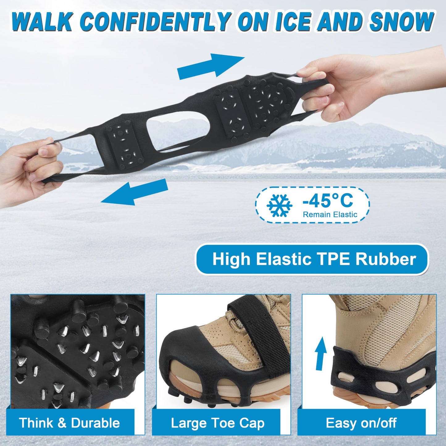 Ice Snow Traction Cleats for Shoes and Boots Non-Slip Crampon Snow Cleats for Winter Walking on Snow and Ice Boots Cleats for Men Women Walking Jogging Hiking (28 Steel Crampons, Size XL)