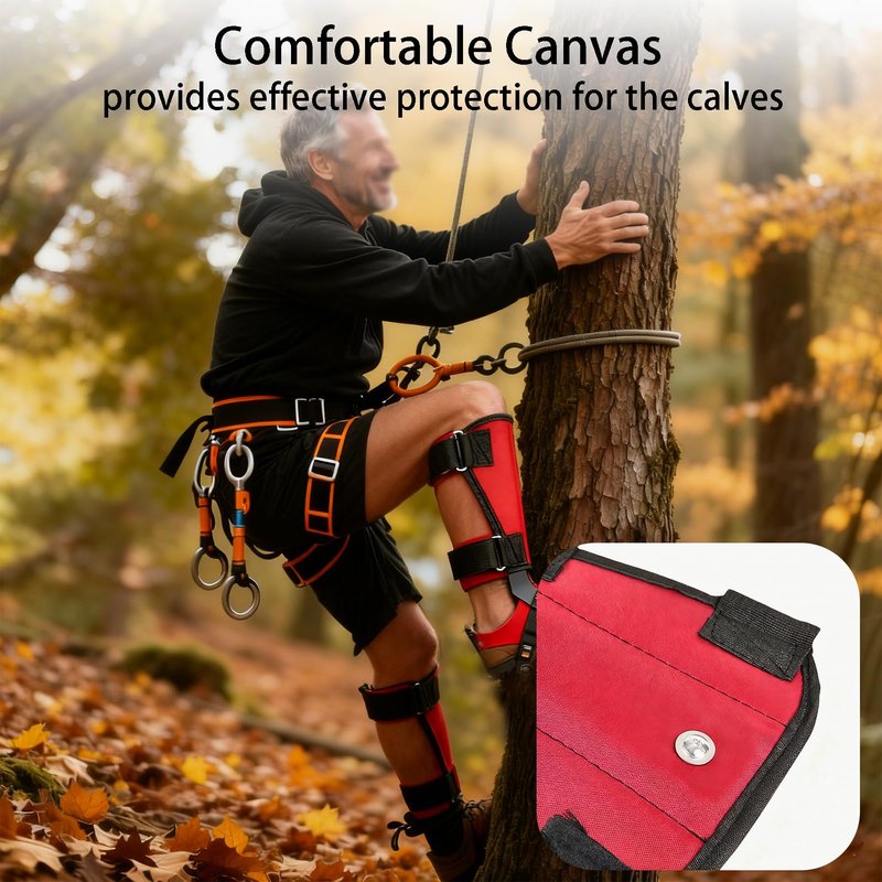 kilogorge Tree Climbing Gear with Canvas Adhesive Style, Tree Climbing Spikes, Tree Climbing Kit with 2 Claws and Wide Pedal, for Outdoor Use, Fruit Picking Cutting（Canvas red Set A）