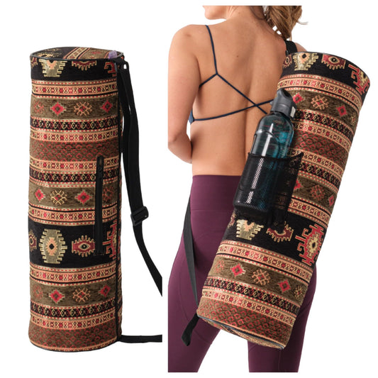 Wom Hands Light Weight Yoga Mat Bag for standard types and Thick (0.5 inch) Exercise Yoga Mat, Authentic Local Design Yoga mat carrier with Adjustable strap and Large Pocket for Women