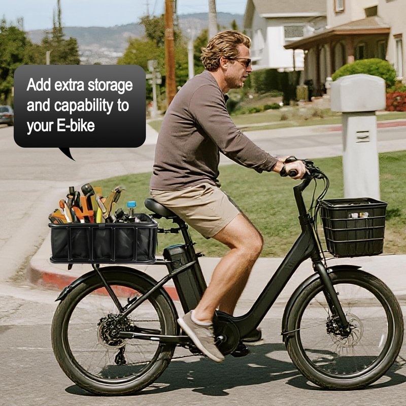 Bike Basket Rear, Bicycle Basket with Liner Bag, Waterproof Cover & Cargo Net, Heavy Duty Large Bike Basket for Most Bikes and E-Bike