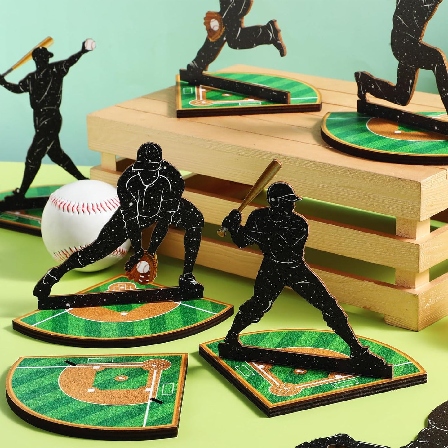 Baseball Table Centerpiece Decorations - 6 Pcs Wooden Player Silhouettes | Sports Game Sign for Birthday Parties