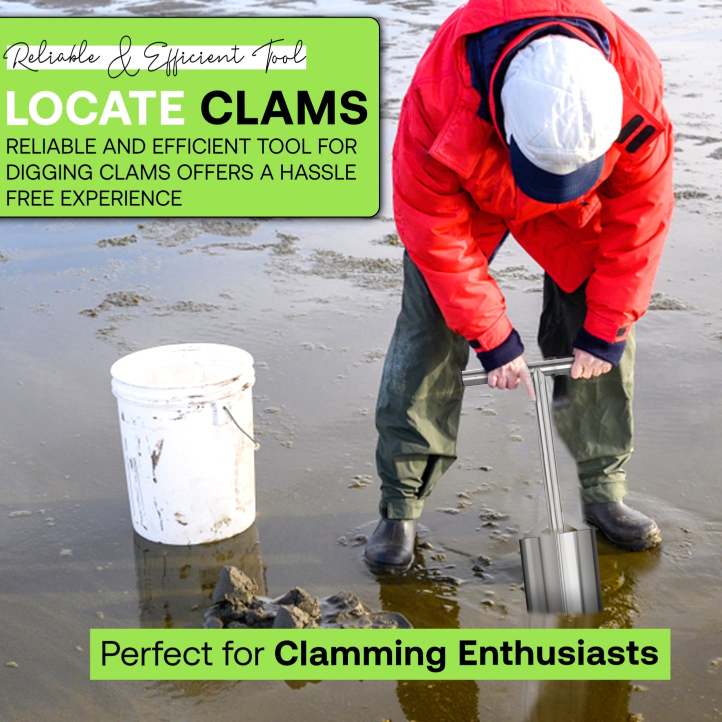 SturdyShape Premium Clam Gun for Clamming Stainless Steel with Vent V4 28 Inch and 5 Inch Tube Diameter HD for Recreational Clam Diggers & Harvesters