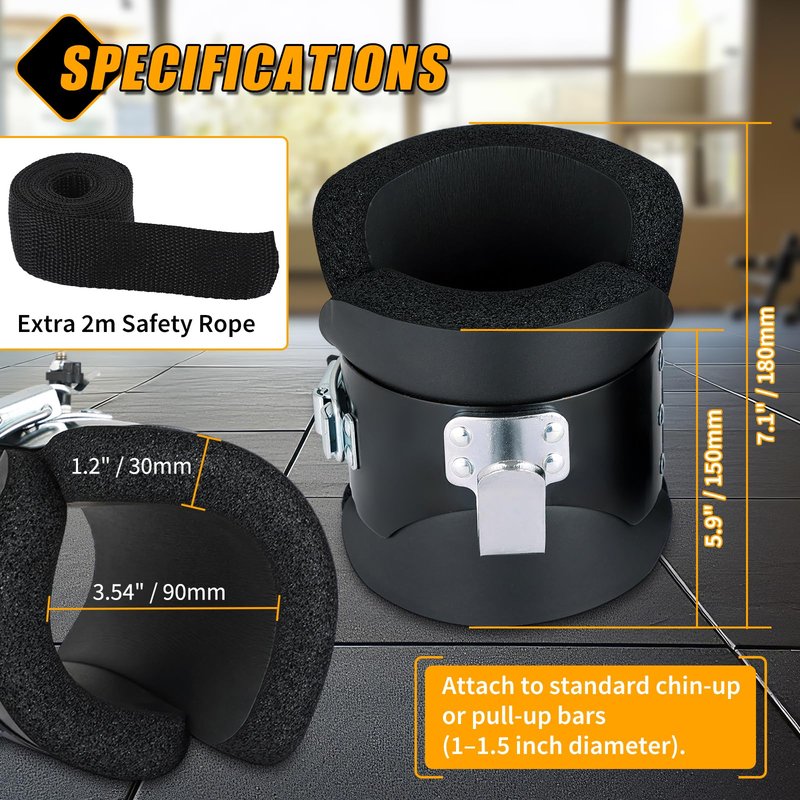 FLKQC Gravity Inversion Boots with 2 Hooks, Anti Gravity Hanging Boots for Core Strength Training, Ab Crunch, Back Pain Relief, and Spine Decompression,Additional 2m Safety Rope, Nylon Material