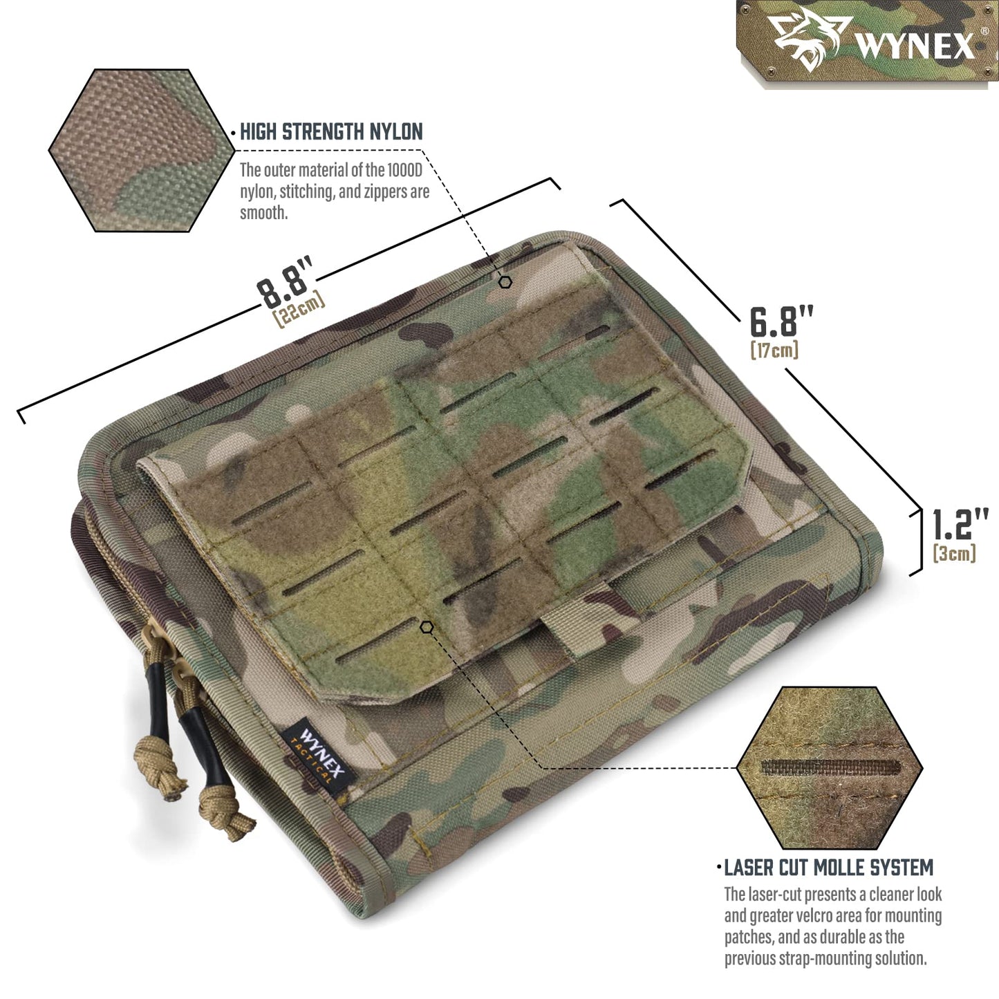 WYNEX Tactical Folding Admin Pouch, Molle Tool Bag of Laser-Cut Design, Utility Organizer EDC Medical Bag Modular Pouches Tactical Attachment Waist Pouch Include U.S Patch (CP Camo)