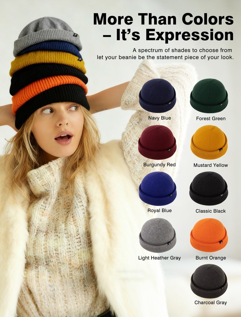 Comhats Short Fisherman Beanie Hats for Men Women – Soft Stretchy Knit Cuffed Beanies, Unisex Small Beanie Trawler Style for Fall Spring Outdoor, Christmas – Burnt Orange M/L