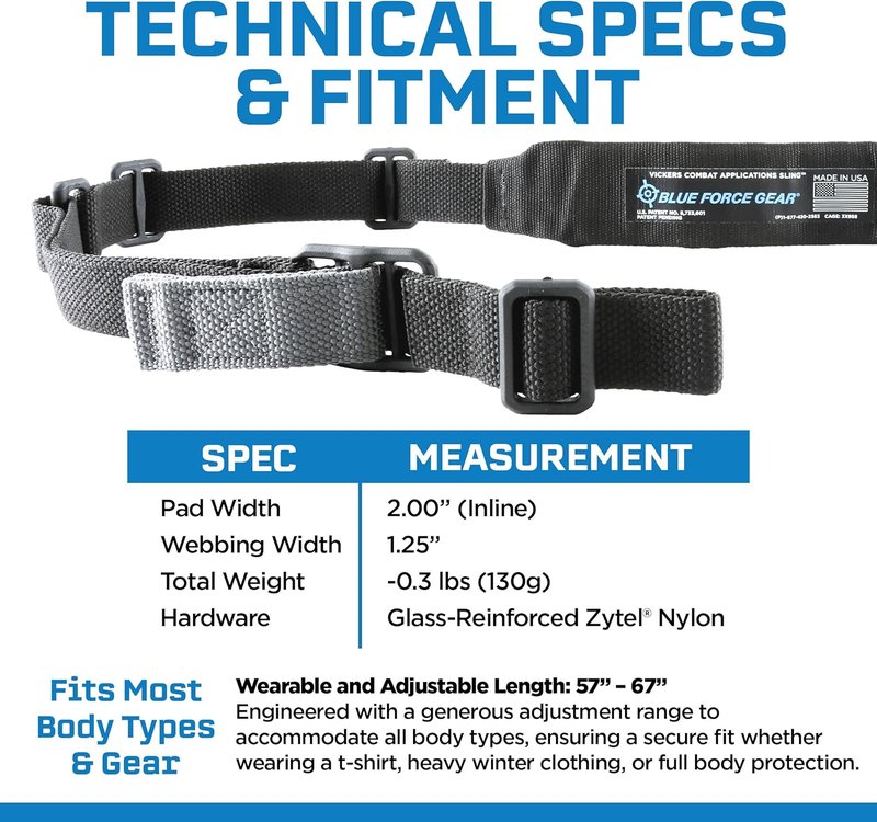 Vickers Padded Sling - 2-Point Adjustable Nylon Sling for Comfort & Durability | Blue