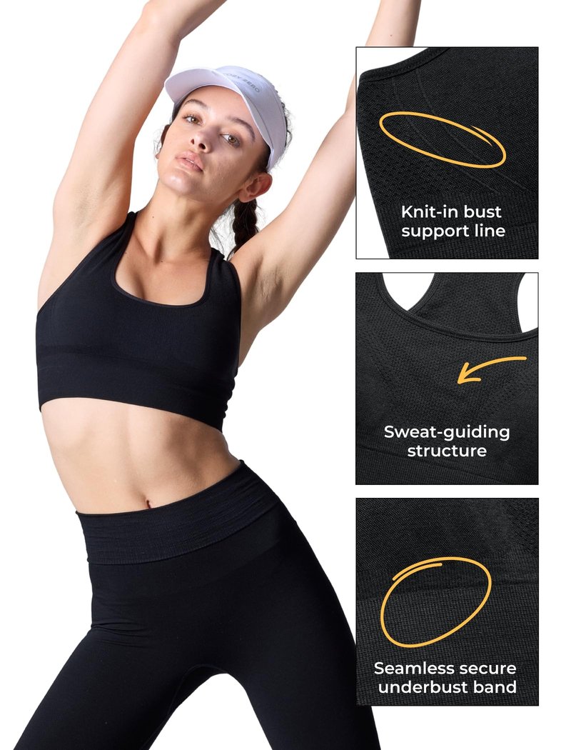 COZYZERO Women’s Merino Wool Racerback Sports Bra - Seamless, Medium Support, Breathable, Moisture-Wicking for Yoga & Running - Black - Large