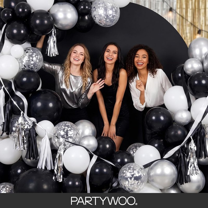 Black Balloons Arch Kit - 155 Pcs in 5 Sizes for Baby Showers, Birthdays & Anniversaries | Elegant Black Decor