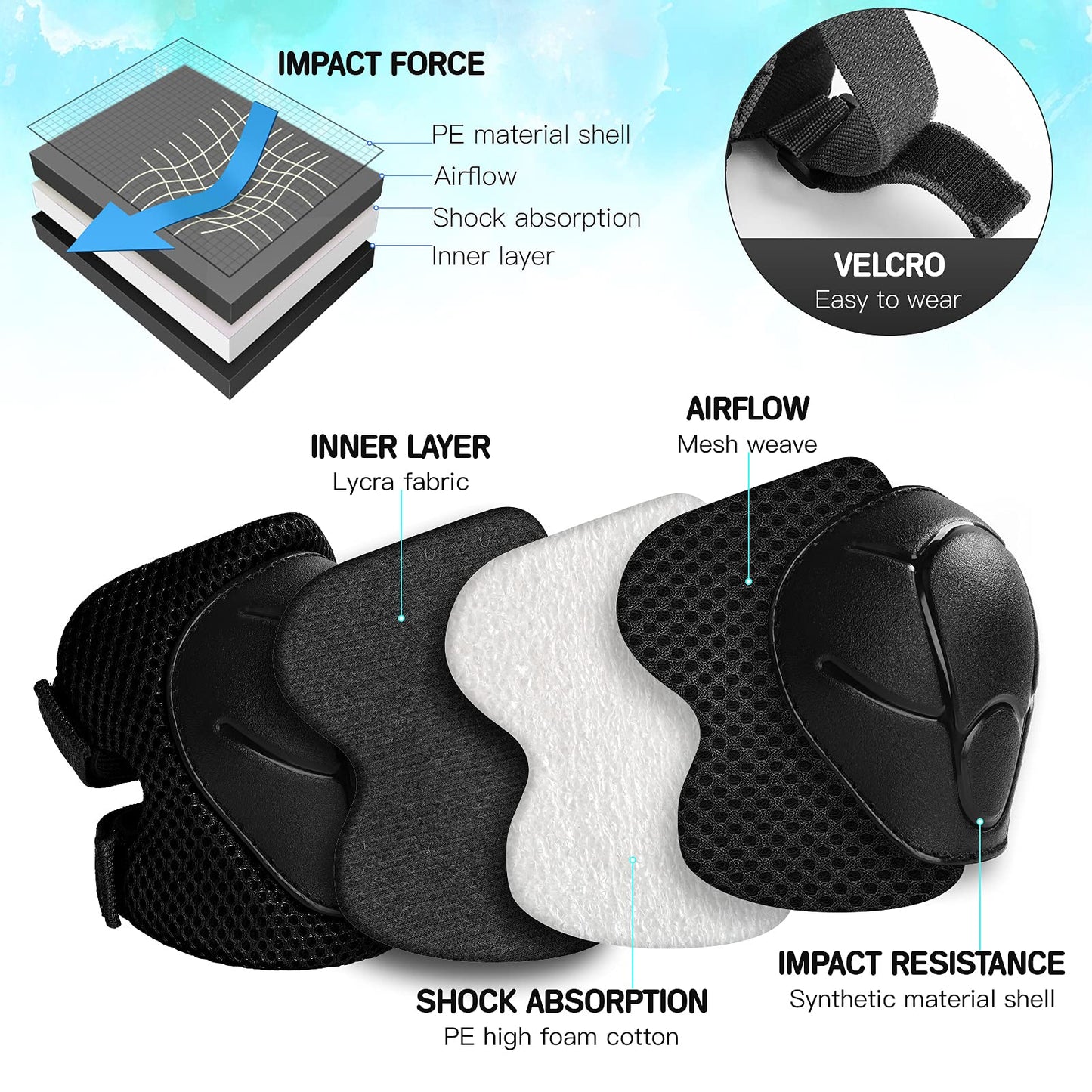 Kids Protective Gear Set Wemfg Knee Pads for Kids 7-13 Years Toddler Knee and Elbow Pads with Wrist Guards 3 in 1 for Skating Cycling Bike Rollerblading Scooter(Black)