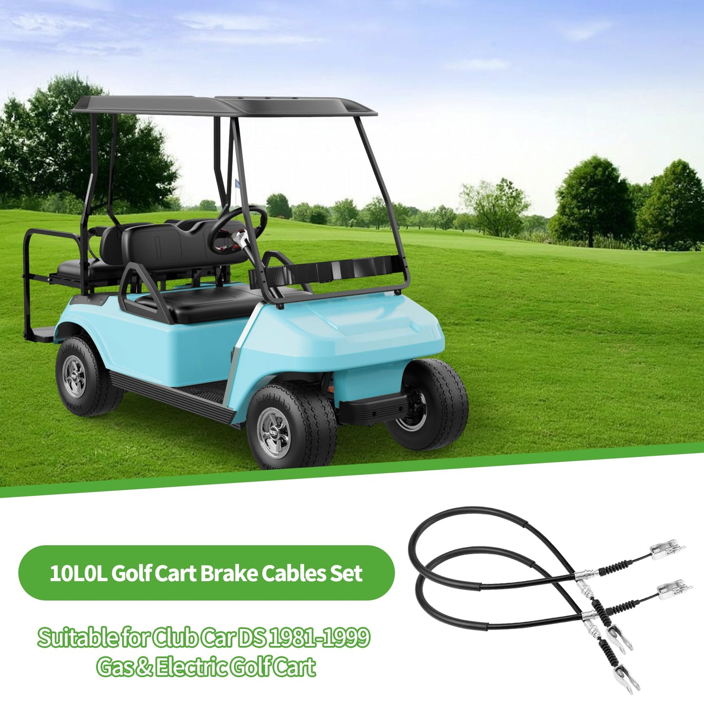 10L0L Golf Cart Brake Cables Set, 42" Long, Driver & Passenger Side, Compatible with Club Car DS 1981-1999 Gas & Electric, Replace OEM 1011125 1011403 1016761-01 101676101