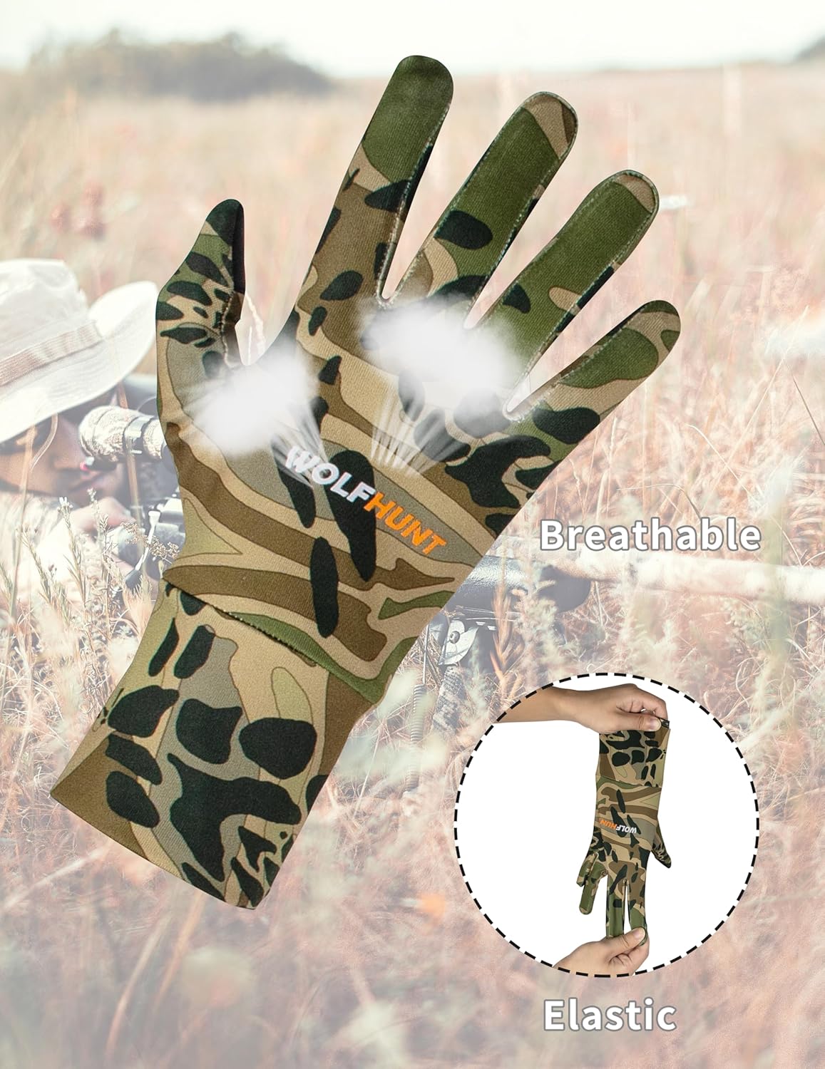 WOLFHUNT Camouflage Hunting Gloves - Lightweight Full Finger Design | Anti-Slip Touch Screen for Men & Women