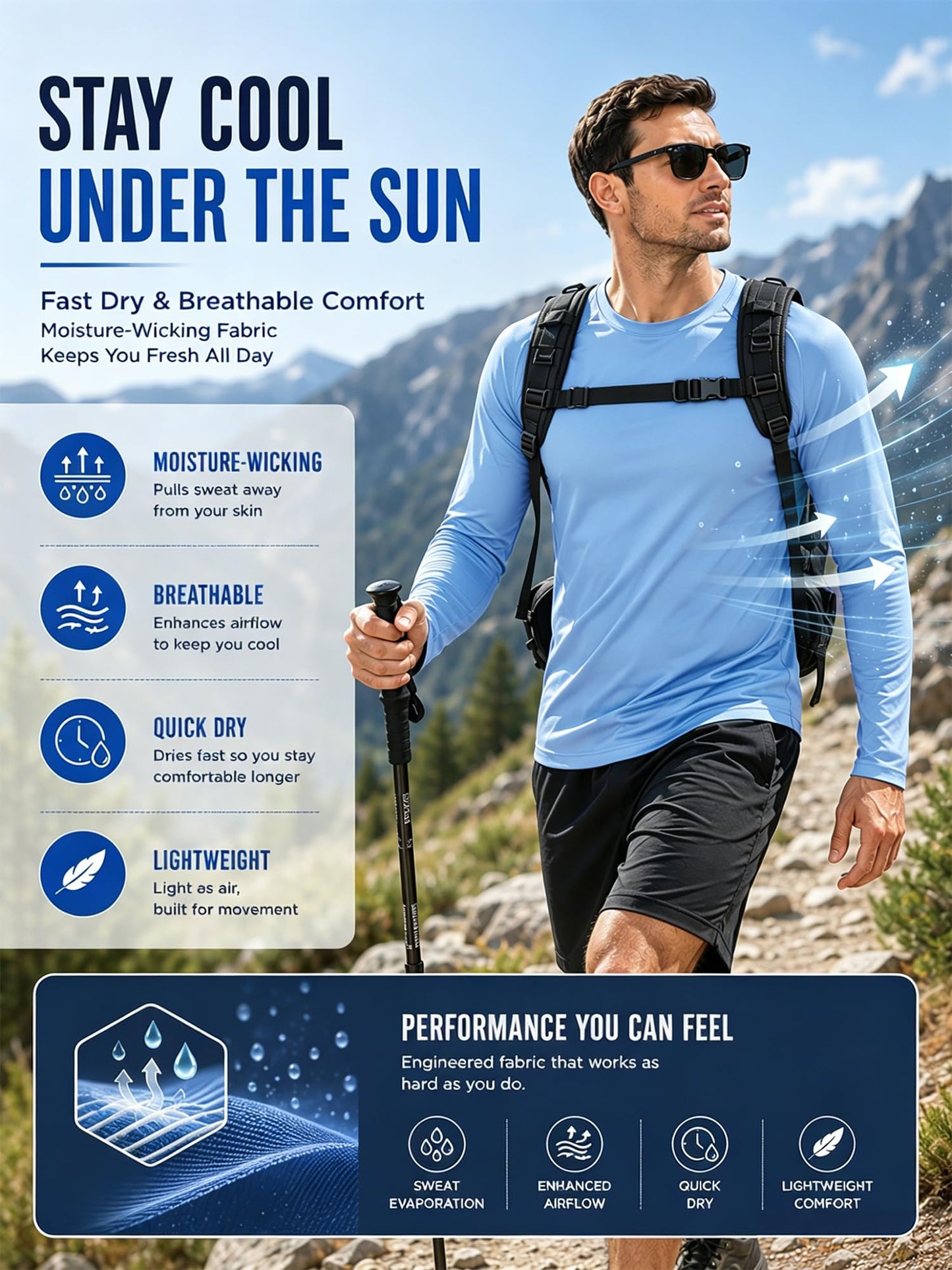 Mens Rash Guard Shirt Sun Shirts Long Sleeve UV Sun Protection SPF T-Shirts UPF 50+ Fishing Swim Shirts for Men Workout Shirt 3 Pack