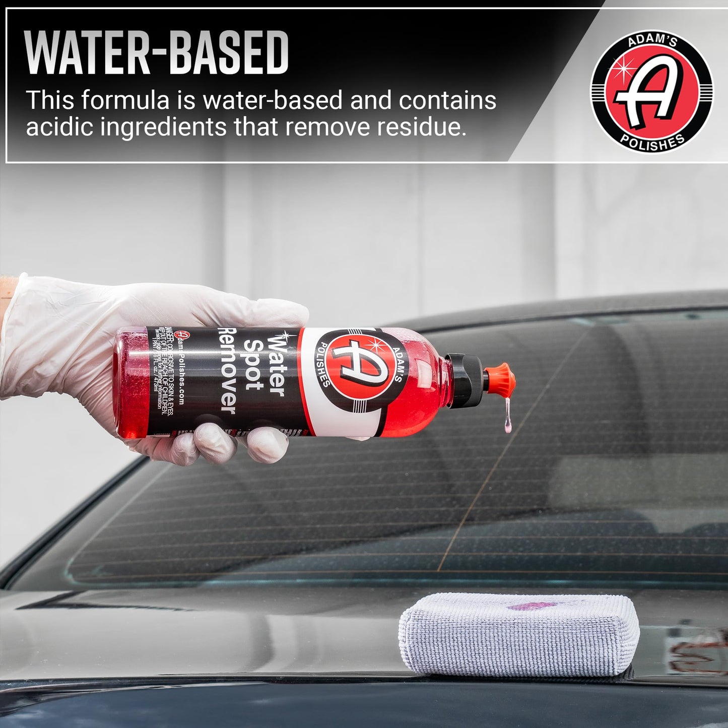 Adam's Water Spot Remover - Hard Water Stain Remover for Glass, Shower Doors, Paint, Windows, Car Detailing, Calcium, Magnesium & Soap Scum Remover