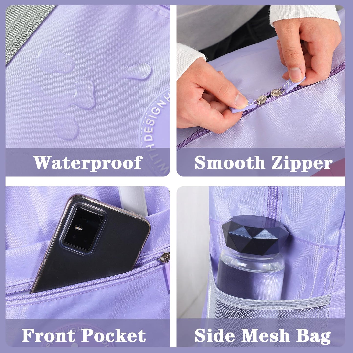 Travel Bag for Women Foldable Duffle Bag Spirit Airlines Personal Item Carry On Tote Lightweight Sports Gym Tote Weekender Overnight Bag (Purple)