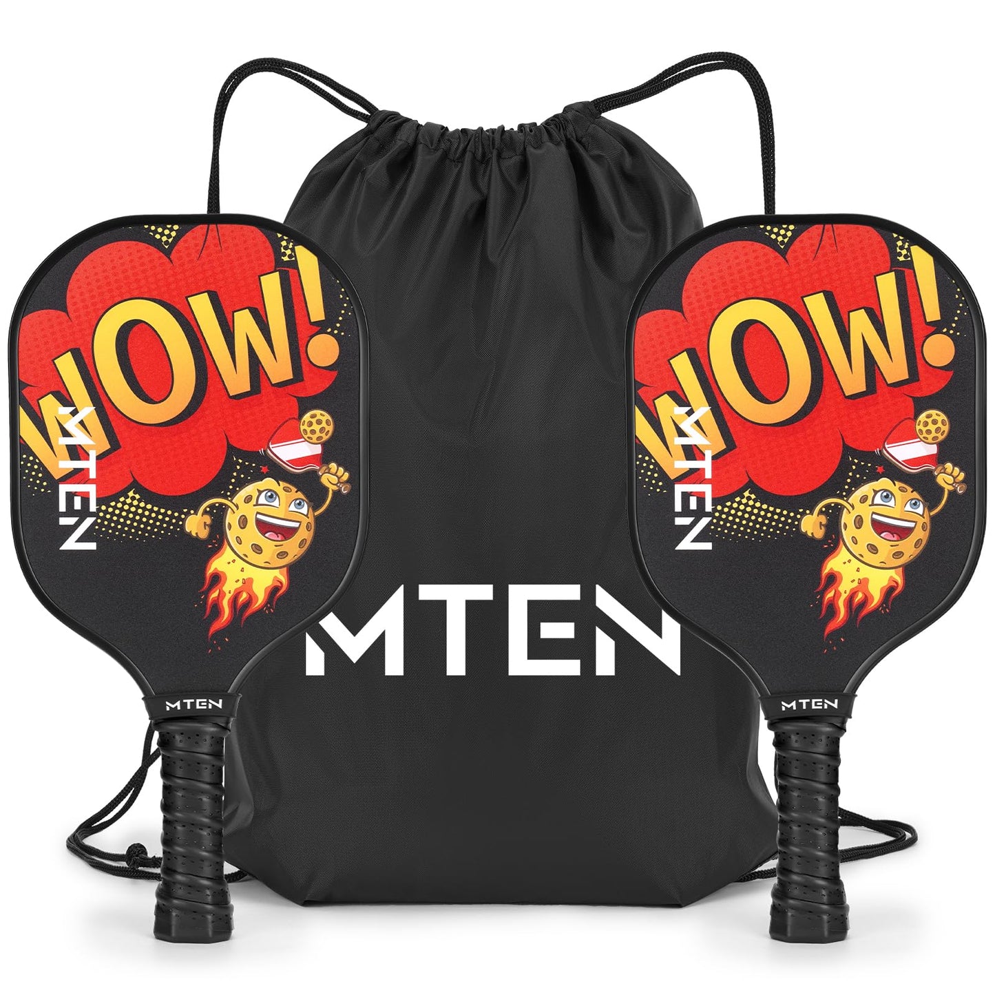 MTEN Pickleball Paddle for Kids, Fiberglass Surface Pickleball Padlles Set of 2,Child Size for Children 12 and Above, Pickleball Paddle & Drawstring Bag （Wow）