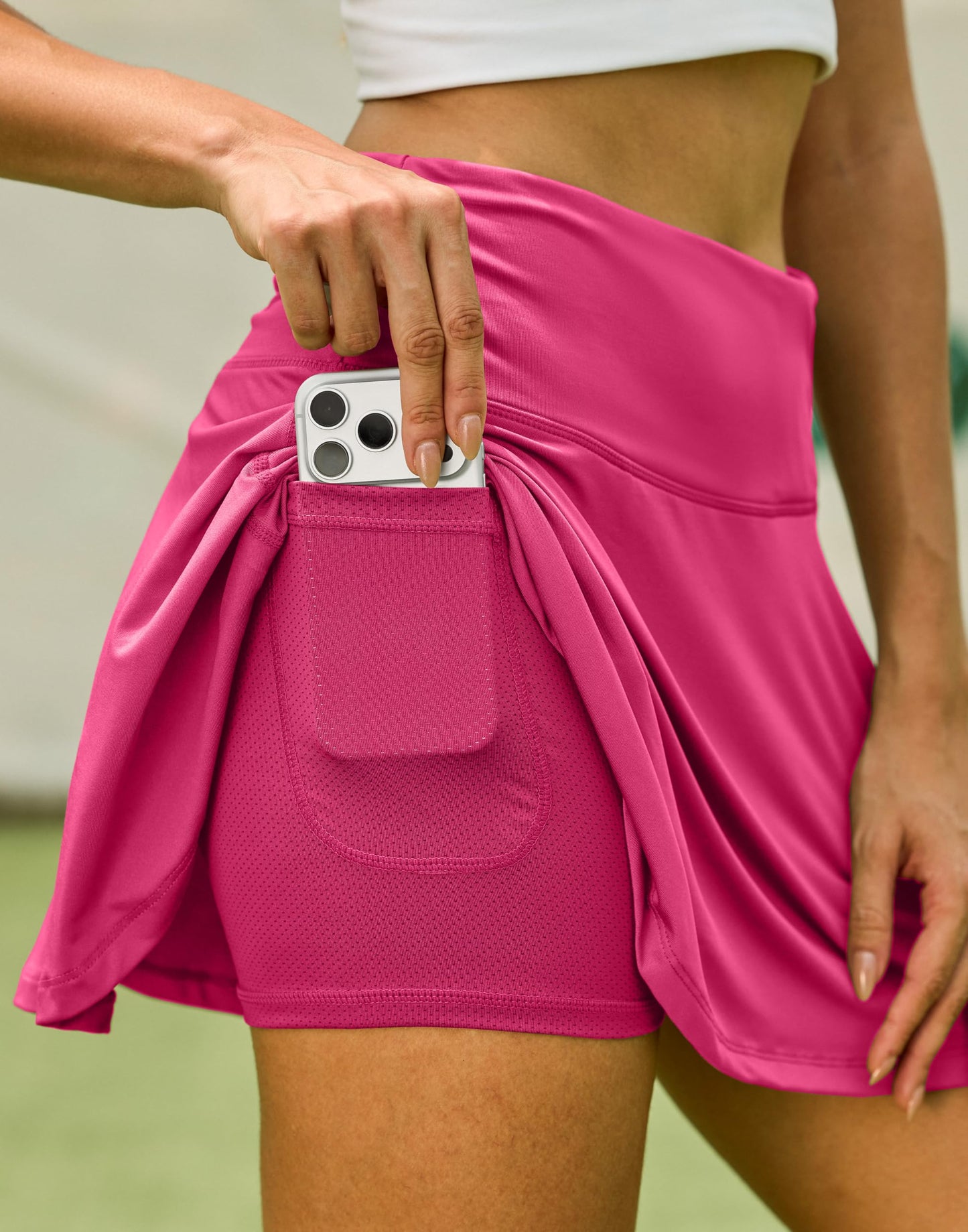 SANTINY Pleated Tennis Skirt for Women with 4 Pockets Women's High Waisted Athletic Golf Skorts Skirts for Running Casual (Deep Pink_M)