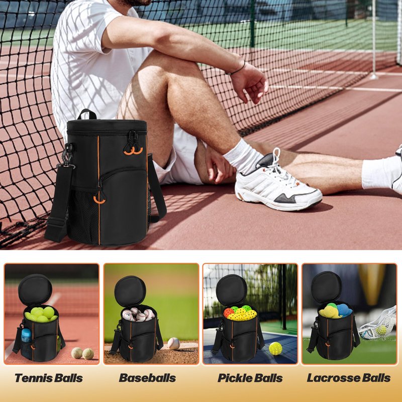 DSLEAF Tennis Ball Bag with Sturdy Bottom, Baseball & Lacrosse Ball Bag with Multiple Pockets and Portable Shoulder Strap for Tennis, Baseball, Lacrosse,Pickle Ball and Table Tennis Training