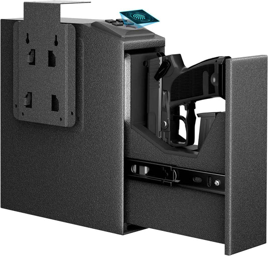 Sgorlds Biometric Slider Gun Safe for Handgun,Auto Sliding Door Hand Gun Safes, Quick Access Pistol Gun Box for Nightstand, Desk, Bed Side With Fingerprintt, PIN Code, KEY Access