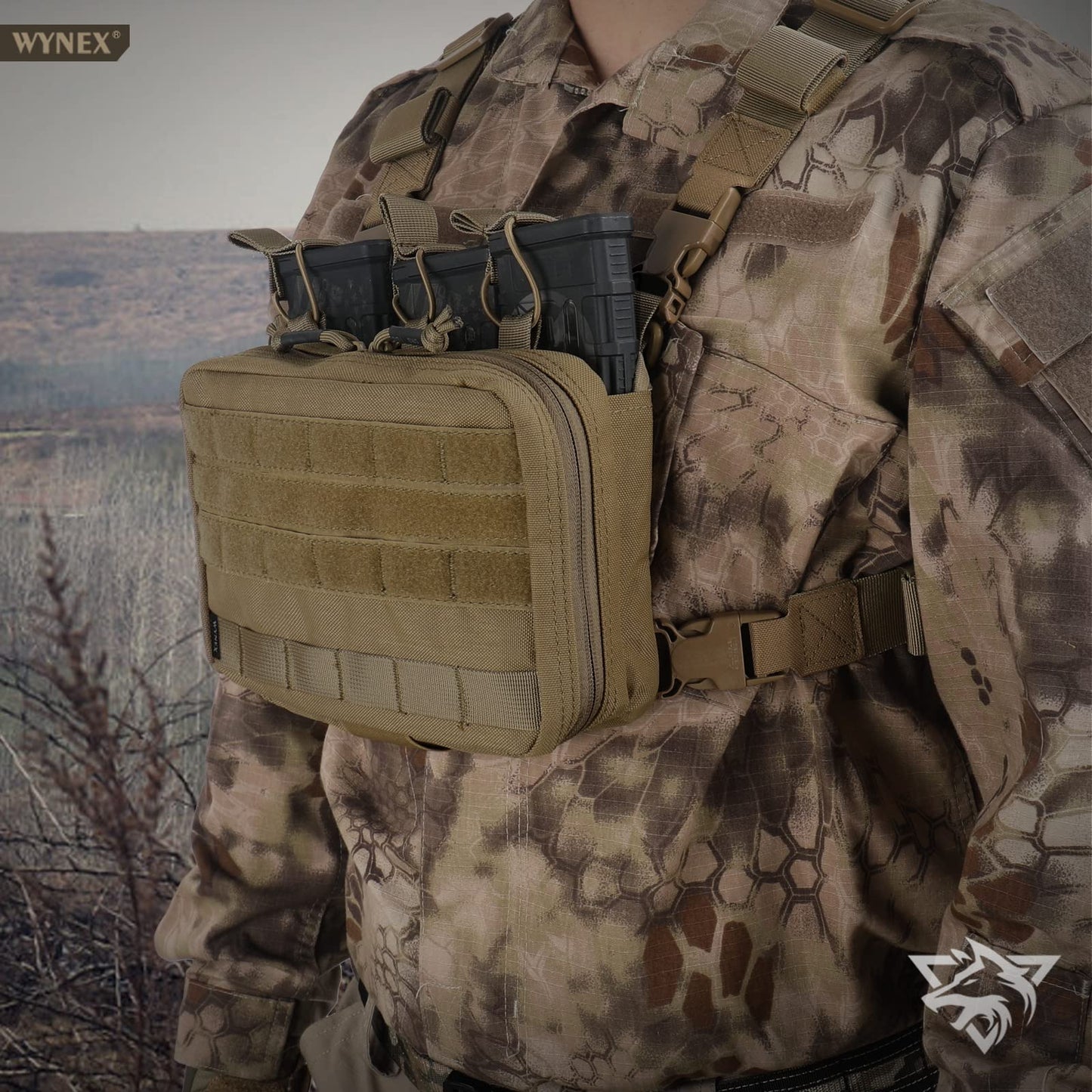 WYNEX Tactical Mag Admin Pouch, Molle Utility Tool Pouch Medical EMT Organizer with Triple Stacker Magazine Holder for M4 M16 Patch Included