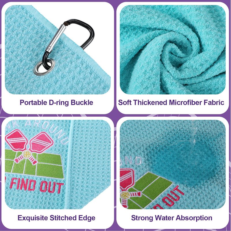 Hosuly 4 Pcs Dinkball Towel 16" x 24" Microfiber Waffle Athletic Towel with Clip Dinkball Lover Gift for Men Women Pi Day Mothers Day Party Favors(Women,Vivid)
