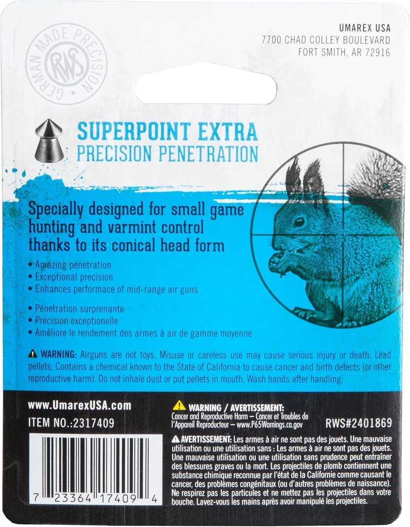 Umarex RWS Superpoint Extra 22 Caliber Pellets - 14.5 Grains, 200 Count