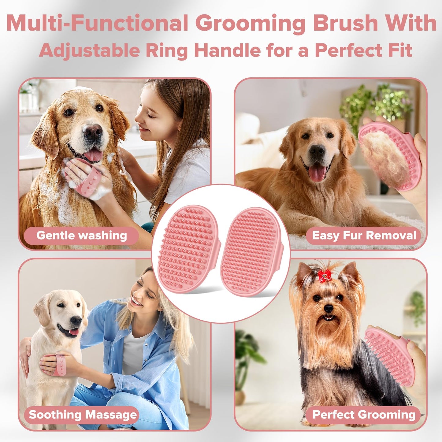 Augwind 6PCS Pet Grooming Kit for Dogs, Cats and Horses | Dog Washing Gloves | Cleanroom Gloves | Dog Bath Brush | Dog Bath Gloves | Dog Shampoo Brush | Dog Bath Supplies (Light Pink)