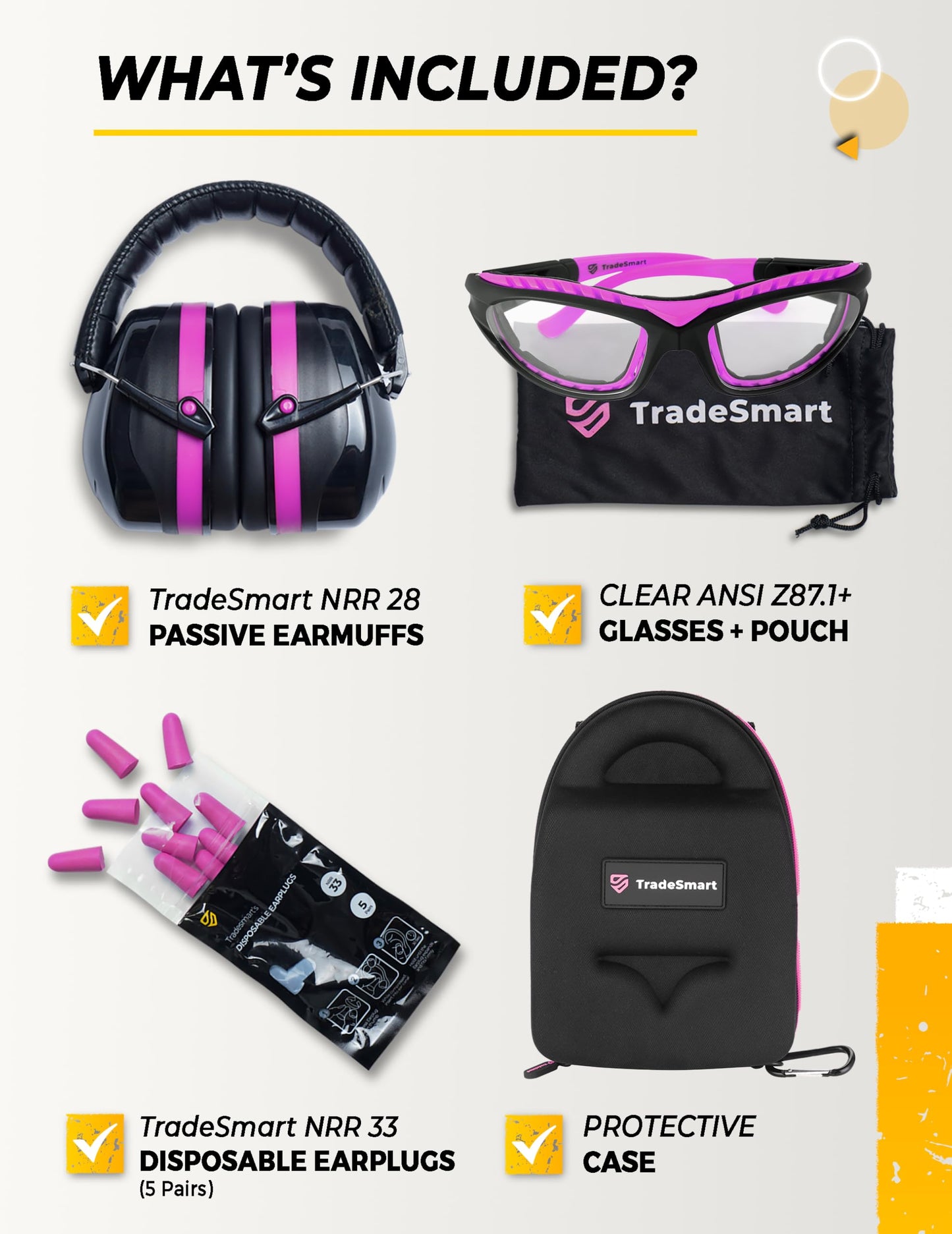 TradeSmart All-in-One Shooting Ear Protection - Comfort+ NRR 28 Earmuffs, Glasses & Earplugs + Carry Case