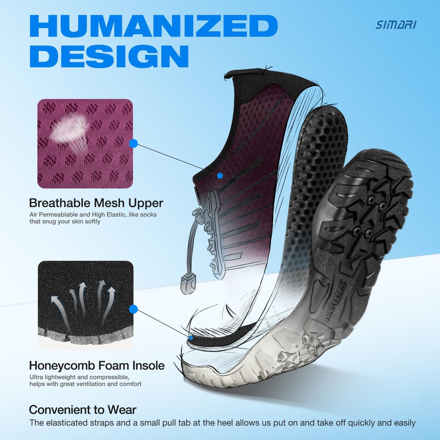 SIMARI Water Shoes for Women Men - Barefoot Quick-Dry Aqua Socks | Lightweight Swim Shoes for Surfing, Swimming, Beach Sports, Kayaking, Diving | Non-Slip Design