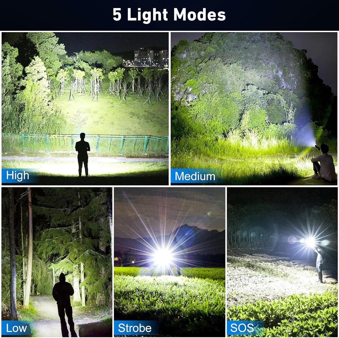 Rechargeable Flashlight - 99,000 High Lumen Brightness | 15H LED Life, 5 Modes, IPX7 Waterproof for Camping & Hiking