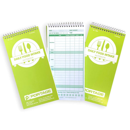 Portage Food Diet Journal - Notebook for Daily Food Intake with Template to Track Calories, a Food Diary, Meal Tracker – 4 x 8 Inches, 70 Sheets, 140 Pages, (Pack of 3)