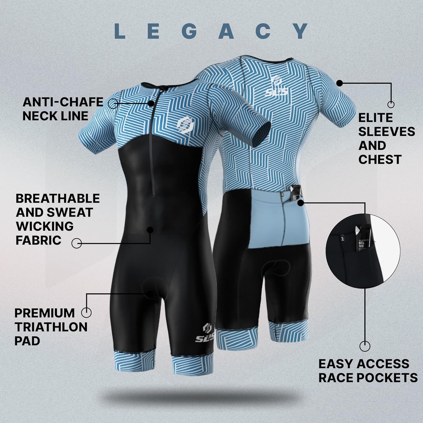 SLS3 Triathlon Suits for Men - Aerodynamic Sleeved Trisuit | Lightweight Premium FX Fabric, 2 Pockets