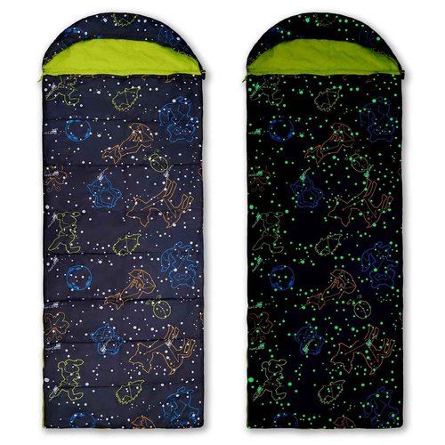 AceCamp Kids' Glow-in-The-Dark Sleeping Bag - Portable, Water-Resistant, Temp Rating 30F/ -1, for Camping, Hiking, Slumber Party (Youth)