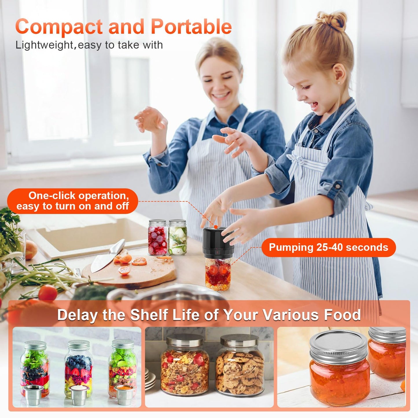 Mason Jar Vacuum Sealer - Electric Mason Jar Sealer Vacuum Sealing Kit, Vacuum Sealer for Mason Canning Jars with Can Opener, Regular and Wide Mouth Mason Jar Lids