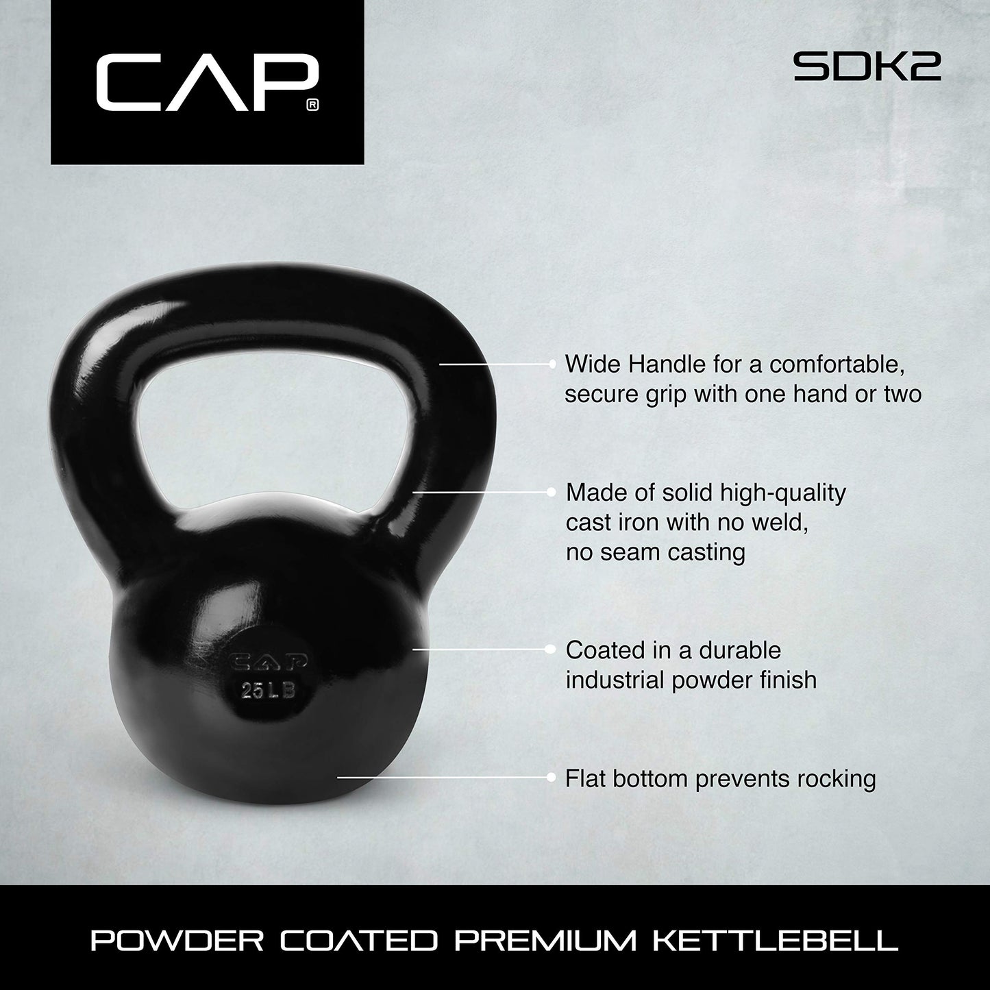 CAP Barbell Black Powder Coated Cast Iron Kettlebell, 40 lb