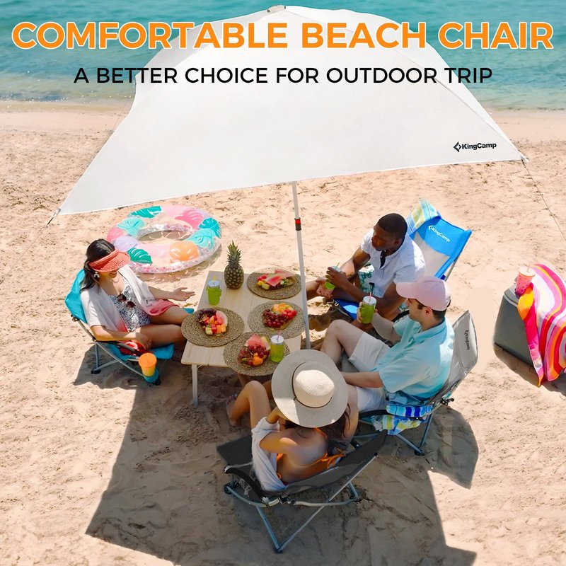 KingCamp Low Beach Chairs 2 Pack, Folding Portable Chair for Adults Lightweight Extra Wide Ergonomic Seat 300lbs Heavy Duty Oversized Backpack Gear with Carry Bag for Outdoor Lawn Camping Picnic