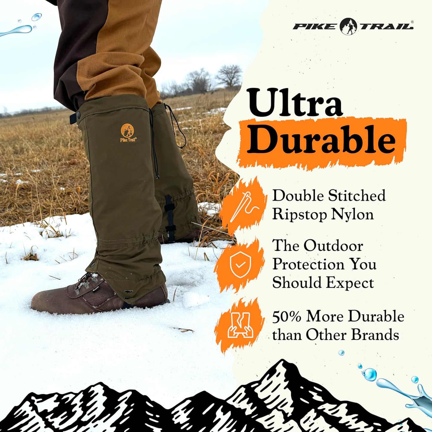 Pike Trail Adjustable Leg Gaiters - Waterproof & Lightweight Leg Guards for Hiking, Trekking | Unisex, 1 Pair
