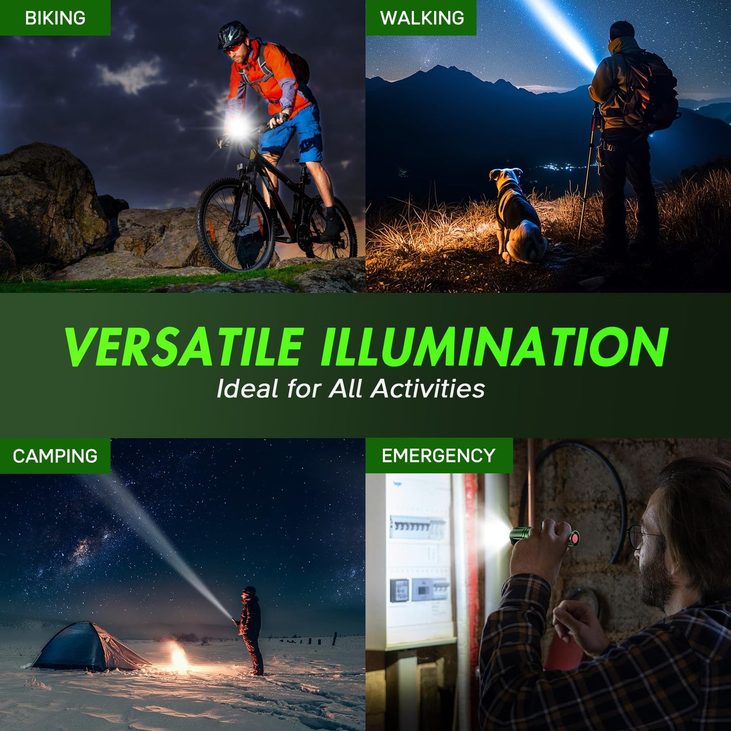 WdtPro LED Flashlight High Lumens SR2000 Pro, 2 Pack Brighter Tactical Flashlights with 5 Modes & Zoomable, Powerful Mini Flash Light for Emergency, Camping, Hiking (Green)
