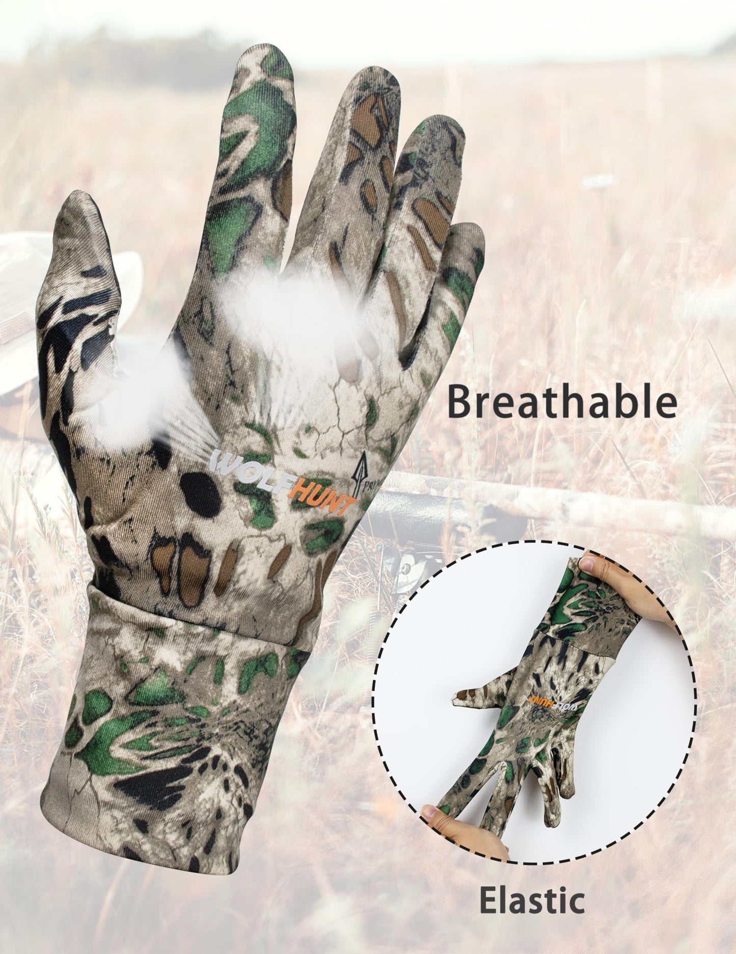 WOLFHUNT Lightweight Camouflage Hunting Gloves Full Finger, Men/Women Anti-Slip Camo Gloves for Hunting, Camo MP, M/L