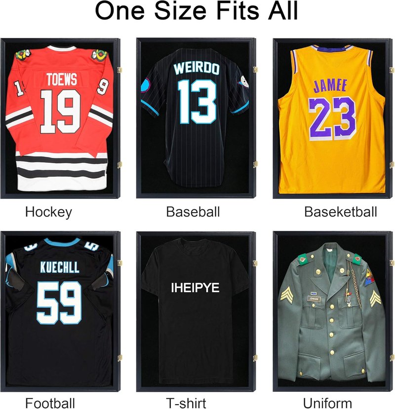 Jersey Display Frame Case - Lockable Sports Shadow Box with UV Protection Acrylic | Large Size for Baseball, Basketball, Football, Soccer, Hockey - Black
