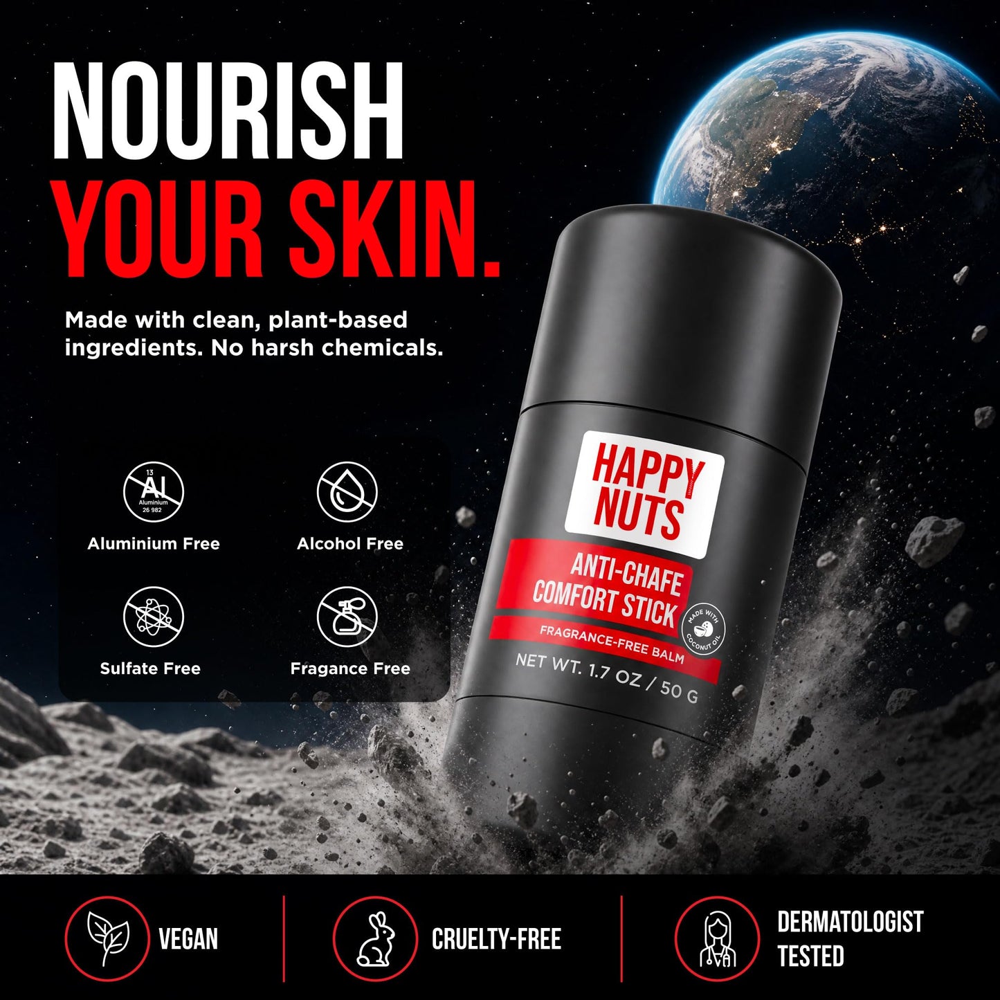 HAPPY NUTS Anti-Chafe Comfort Stick for Men: Ultimate Friction Defense & Chafing Prevention for Active Lifestyles - Perfect for Runners, Cyclists, & Active Men (1 Pack)