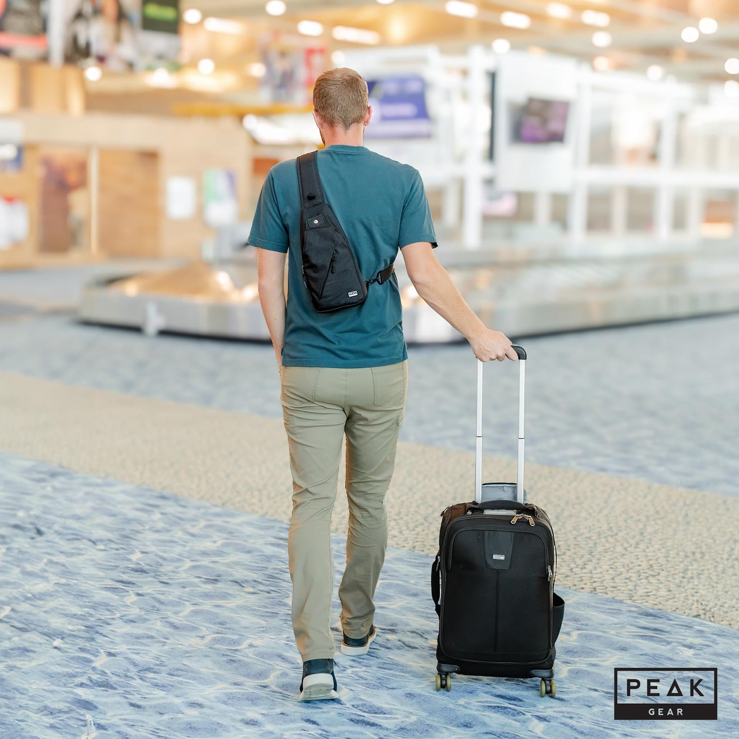 Peak Gear Travel Sling Bag. Compact Crossbody Bag | Lighter and Smaller than a Backpack | Lifetime Lost & Found ID Tag | Black