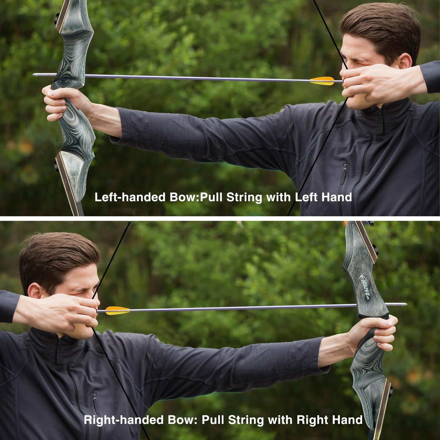 Black Hunter Takedown Recurve Bow, 60" Right Handed with Ergonomic Design for Outdoor Training Practice (60 lb, Right Hand)